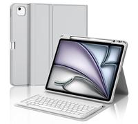 Coque Clavier pour iPad Air 13 Pouces (M4 2026, M3 2025, M2 2024) et iPad Pro 12.9 Pouces(6e/5e/4e/3e Gén), AZERTY Français Housse Clavier Bluetooth Magnétique Détachable avec Porte Crayon, Gris Clair