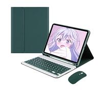 Coque Clavier pour iPad Air 3 2019/iPad Pro 10.5 2017 avec Souris, Housse Clavier QWERTY Bluetooth avec Fente pour Stylo, Clavier sans Fil Rétro-éclairé 7 Couleurs, Vert Foncé avec Rétroéclairé