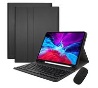 Coque Clavier pour iPad Air 3 2019/iPad Pro 10.5 2017 avec Souris, Housse Clavier QWERTY Bluetooth avec Fente pour Stylo, Clavier sans Fil Rétro-éclairé 7 Couleurs, Noir avec Rétroéclairé