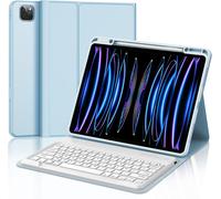 Coque Clavier Pour Ipad Pro 12.9"" 2022-2018 (6Th/5Th/4Th/3Rd Generation), Azerty Français Clavier Bluetooth Magnétique Détachable Pour Ipad Pro 12.9"", Bleu Ciel
