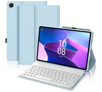 Coque Clavier pour Lenovo Tab M10 3e Gén 10.1 Pouces, AZERTY Français Housse Clavier Bluetooth Magnétique Détachable avec Porte Crayon pour Tablette Lenovo Tab M10 3eme Gén 10.1" 2022, Bleu Ciel