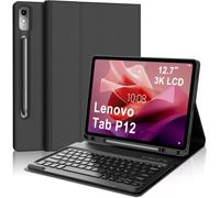 Coque Clavier pour Lenovo Tab P12 12.7 Pouces, AZERTY Français Housse Clavier Bluetooth Magnétique Détachable avec Porte Crayon pour Tablette Lenovo Tab P12 12.7"" 2023 (TB370FU), Noir