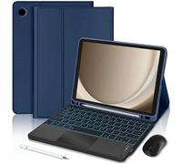 Coque Clavier pour Samsung Galaxy Tab A11 Plus / A9 Plus Cuir PU Bleu Marine avec Clavier Rétroéclairé + Souris + Stylet
