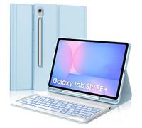 Coque Clavier pour Samsung Galaxy Tab S10 FE+ Plus 13.1" 2025, Clavier RéTroéClairé 7 Couleurs Azerty Français Bluetooth DéTachable, étui avec Bluetooth Keyboard pour Samsung Tab S10 FE Plus,Bleu ciel
