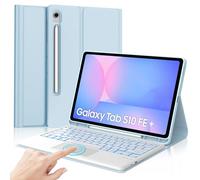 Coque Clavier pour Samsung Galaxy Tab S10 FE+ Plus 13.1" 2025, Clavier RéTroéClairé 7 Couleurs Azerty Français Bluetooth DéTachable, étui avec Pavé Tactile Bluetooth Keyboard, Bleu Ciel