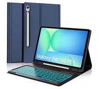 Coque Clavier pour Samsung Galaxy Tab S10 FE+ Plus 13.1" 2025, Clavier RéTroéClairé 7 Couleurs Azerty Français Bluetooth DéTachable, étui avec Bluetooth Keyboard pour Samsung S10 FE Plus, Bleu foncé