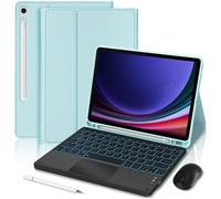 Coque Clavier pour Samsung Galaxy Tab S9 Cuir PU Bleu avec Clavier Bluetooth Rétroéclairé + Souris + Stylet