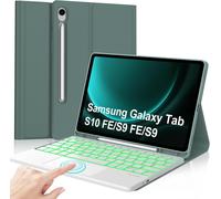 Coque Clavier Pour Samsung Galaxy Tab S9 Fe/S10 Fe 10.9""/S9 11"" Avec Touchpad, Coque Clavier Azerty Français Rétroéclairé Bluetooth Pour Samsung Tab S10 Fe/S9 Fe 10.9""/S9 11"", Vert Foncé