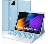 Coque Clavier Pour Xiaomi Pad 7 11.2 Pouces Avec Pavé Tactile, Azerty Français Clavier Bluetooth Magnétique Détachable Avec 7 Couleurs Rétroéclairées Pour Tablette Xiaomi Pad 7/7 Pro 2025, Bleu Ciel
