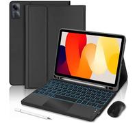Coque Clavier pour Xiaomi Redmi Pad SE 11"", Cuir PU Noir avec Clavier Rétroéclairé Bluetooth + Souris + Stylet