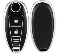 Coque Clé Etui Cles Boitier Clé De Voiture Pour Suzuki Swift Vitara Grand Vitara Ii Sx4 Baleno Ertiga Ciaz S-Cross Kizashi Jimny Étui Clés Voiture Clé À Télécommande,Noir Argent