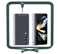 Coque Collier Compatible avec Samsung Galaxy Z Fold 4, Étui Bandoulière Charnière Couvert Cordon Case Transparente PC Lanyard Lanière Housse Clear Shockproof Cover, Vert