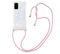 Coque Collier pour Samsung Galaxy S20 5G, CaseLover Ultra Mince Liquide Paillette Silicone Premium Housse Étui de Téléphone avec Cordon Collier Tour de Cou Lanière Coque pour Samsung S20, Rose Argenté