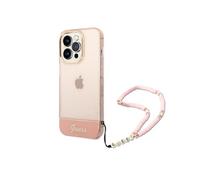 Guess Coque pour Apple iPhone 14 Pro Max Colors avec lanière perlée Rose