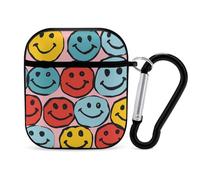 Coque compatible avec AirPods 2 et 1, simple smiley imprimé symbole PC rigide coque de protection antichoc pour Apple AirPods 2 et 1 avec porte-clés support de chargement sans fil