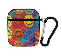 Coque compatible avec AirPods 2 et 1, Smiley coloré imprimé sur Faceimprimé, coque de protection rigide en PC pour Apple AirPods 2 et 1 avec porte-clés support de chargement sans fil
