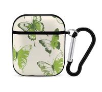 Coque compatible avec AirPods 2 et 1, vert citron imprimé papillon coque rigide en PC pour Apple AirPods 2 et 1 avec porte-clés support de chargement sans fil