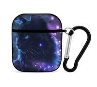 Coque compatible avec AirPods 2 et 1, violet et bleu imprimé lucioles coque rigide en polycarbonate pour Apple AirPods 2 et 1 avec porte-clés prend en charge le chargement sans fil