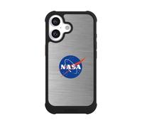 Coque Compatible avec Apple iPhone 16 Coque de Telephone Antichoc NIVOmax Noire NASA Metal Logo