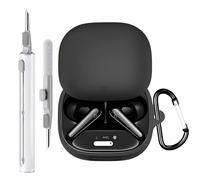 Coque compatible avec écouteurs Soundcore Liberty 4 Pro by Anker en silicone souple avec kit de nettoyage avec mousqueton porte-clés accessoires (noir)