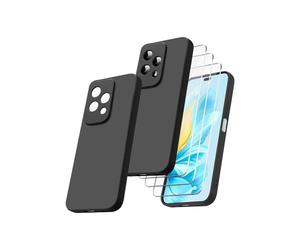 Coque Compatible avec Honor 200 Lite 5G avec 3 Pièces Protection Écran en Verre Trempé, Housse Souple et Silicone - Noir - TECHTA