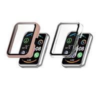 Coque compatible avec Huawei Watch Fit/Fit New/Fit Special Edition - Avec film de protection d'écran anti-rayures - En TPU souple - Rose + transparent