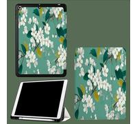 Coque Compatible avec iPad 10e génération 10,9 Pouces 2022 avec Porte-Stylo, Support Fin Coque Auto réveillé/Sommeil Fleurs Cerisier Feuilles Résumé Plantes-Vert Menthe