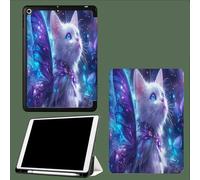 Coque Compatible avec iPad 10e génération 10,9 Pouces 2022 avec Porte-Stylo, Support Fin Coque Auto réveillé/Sommeil Fantastique Animaux Chat Blanc Ailes-Violet