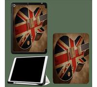 Coque Compatible avec iPad 10e génération 10,9 Pouces 2022 avec Porte-Stylo, Support Fin Coque Auto réveillé/Sommeil Guitare Rétro Drapeau Britannique-Kaki