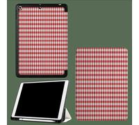 Coque Compatible avec iPad 10e génération 10,9 Pouces 2022 avec Porte-Stylo, Support Fin Coque Auto réveillé/Sommeil Plaid Simple Géométrique-Rouge