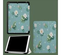 Coque Compatible avec iPad 10e génération 10,9 Pouces 2022 avec Porte-Stylo, Support Fin Coque Auto réveillé/Sommeil Dessin Animé Grenouille Aquarelle Nénuphars-Vert