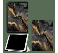 Coque Compatible avec iPad 10e génération 10,9 Pouces 2022 avec Porte-stylos, Support Fin avec Coque arrière Doux avec Auto réveillé/Sommeil Marbre Montagnes Dorées-Noir