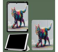 Coque Compatible avec iPad 10e génération 10,9 Pouces 2022 avec Porte-stylos, Support Fin avec Coque arrière Doux avec Auto réveillé/Sommeil Chat Arc-en-Ciel en Promenade Résumé Animaux-Gris