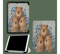 Coque Compatible avec iPad 10e génération 10,9 Pouces 2022 avec Porte-stylos, Support Fin avec Coque arrière Doux avec Auto réveillé/Sommeil Mignon Capybara Fleurs Drôle Les Animaux-Bleu