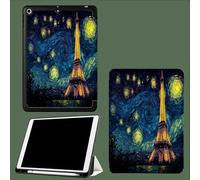 Coque Compatible avec iPad 10e génération 10,9 Pouces 2022 avec Porte-stylos, Support Fin avec Coque arrière Doux avec Auto réveillé/Sommeil Nuit Étoilée Tour Eiffel Paris Peinture l'huile-Bleu