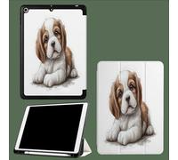 Coque Compatible avec iPad 10e génération 10,9 Pouces 2022 avec Porte-stylos, Support Fin avec Coque arrière Doux avec Auto réveillé/Sommeil Cavalier King Charles Spaniel Animaux Dessin Animé-Blanc