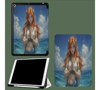 Coque Compatible avec iPad 10e génération 10,9 Pouces 2022 avec Porte-stylos, Support Fin avec Coque arrière Doux avec Auto réveillé/Sommeil Femme Rousse Mythe Portrait-Bleu