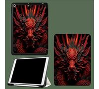 Coque Compatible avec iPad 10e génération 10,9 Pouces 2022 avec Porte-stylos, Support Fin avec Coque arrière Doux avec Auto réveillé/Sommeil Sculpture Tête Dragon Chine Mythologie Animaux-Rouge