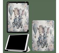 Coque Compatible avec iPad 10e génération 10,9 Pouces 2022 avec Porte-stylos, Support Fin avec Coque arrière Doux avec Auto réveillé/Sommeil Girafe Éléphant Amitié Forêt Animaux-Blanc
