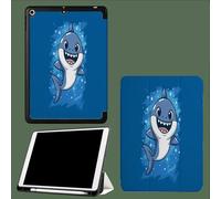 Coque Compatible avec iPad 10e génération 10,9 Pouces 2022 avec Porte-stylos, Support Fin avec Coque arrière Doux avec Auto réveillé/Sommeil Requin Souriant De Dessin Animé Simple Animal-Bleu