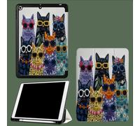 Coque Compatible avec iPad 10e génération 10,9 Pouces 2022 avec Porte-stylos, Support Fin avec Coque arrière Doux avec Auto réveillé/Sommeil Lunettes De Soleil Chat Dessins Animés Animaux-Noir