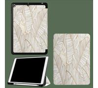 Coque Compatible avec iPad 10e génération 10,9 Pouces 2022 avec Porte-stylos, Support Fin avec Coque arrière Doux avec Auto réveillé/Sommeil Lignes Dorées Contours Feuilles Luxe Plantes-Blanc