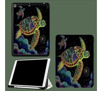 Coque Compatible avec iPad 10e génération 10,9 Pouces 2022 avec Porte-stylos, Support Fin avec Coque arrière Doux avec Auto réveillé/Sommeil Tortue Rêveuse Résumé Animal-Noir