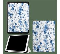 Coque Compatible avec iPad 9e/8e/7e Génération 10.2 Pouces (2021/2020/2019) - [Rangement de Pencil], Réveil/Veille Automatique Rétro Romantique Fleurs Pastoral Floral-Blanc