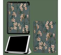 Coque Compatible avec iPad 9e/8e/7e Génération 10.2 Pouces (2021/2020/2019) - [Rangement de Pencil], Réveil/Veille Automatique Fleurs Pommier Brindilles Romantique Floral-Bleu