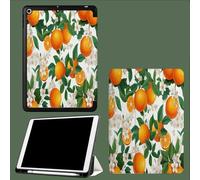 Coque Compatible avec Ipad A16 11èMe 2025 11 Pouces, Housse De Protection Ultra Fin Housse en TPU pour Ipad 11e 2025,Veille/RéVeil Automatique Orange Feuilles Floral Fruits Plantes-Blanc