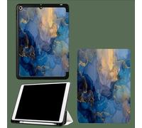 Coque Compatible avec Ipad A16 11èMe 2025 11 Pouces, Housse De Protection Ultra Fin Housse en TPU pour Ipad 11e 2025,Veille/RéVeil Automatique Peinture L'Encre Tie-Dye Rayures Dorées Luxueuses-Bleu