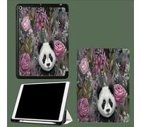 Coque Compatible avec Ipad A16 11èMe 2025 11 Pouces, Housse De Protection Ultra Fin Housse en TPU pour Ipad 11e 2025,Veille/RéVeil Automatique Panda Portrait Aquarelle Fleurs-Gris