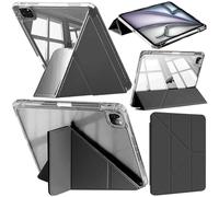 Coque Compatible avec iPad Air 13 Pouces M2 (2024)/iPad Pro 12.9 2022/2021/2020/2018 avec Porte-Pencil, Transparente Antichoc, Support Pliable 6 en 1, Pencil Pro/USB-C, Noir