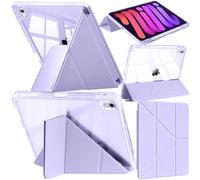 Coque Compatible avec iPad Mini (A17 Pro, Modèle 2024, 7e Génération)/iPad Mini 6 2021 avec Porte-Stylet, Transparente Antichoc, Support Pliable 6 en 1, Réveil/Sommeil Auto, Lilas